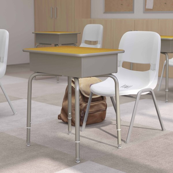 Flash Furniture Billie Student Desk with Open Front Metal Book Box - Maple/Silver - FD-DESK-GY-MPL-GG