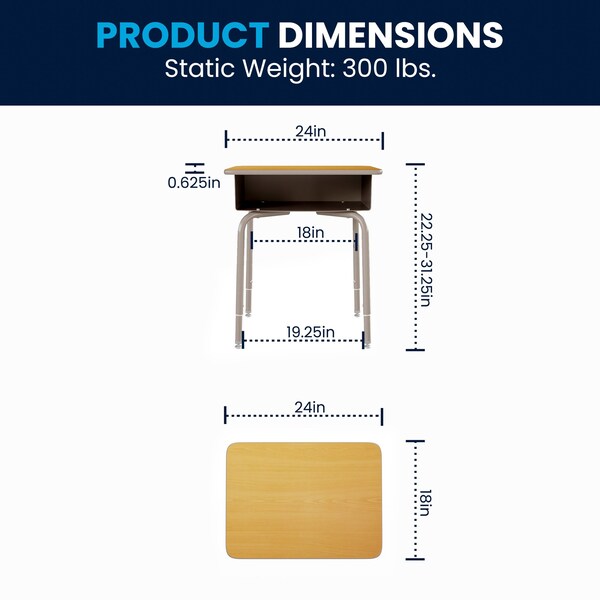 Flash Furniture Billie Student Desk with Open Front Metal Book Box - Maple/Silver - FD-DESK-GY-MPL-GG