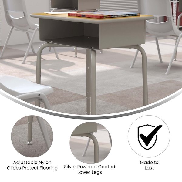 Flash Furniture Billie Student Desk with Open Front Metal Book Box - Maple/Silver - FD-DESK-GY-MPL-GG