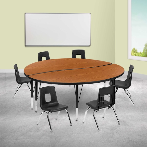 Flash Furniture 60" Circle Wave Oak Table Set-12" Stack Chairs - XU-GRP-12CH-A60-HCIRC-OAK-T-P-GG