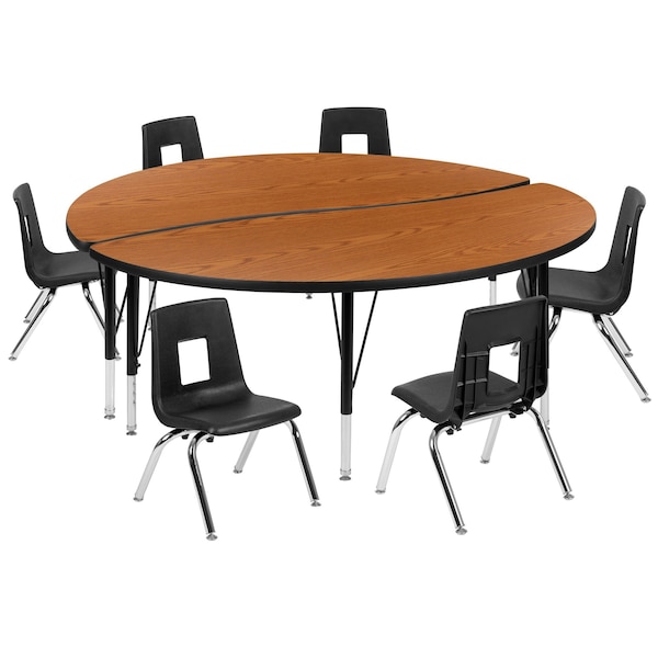 Flash Furniture 60" Circle Wave Oak Table Set-12" Stack Chairs - XU-GRP-12CH-A60-HCIRC-OAK-T-P-GG