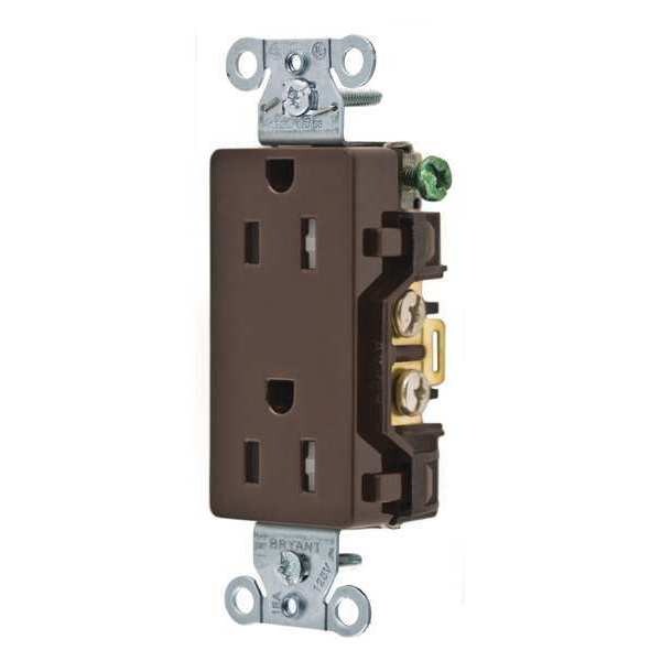 Zoro Select Receptacle, 15 A Amps, 125V AC, Flush Mount, Decorator Duplex Outlet, 5-15R, Brown - DRS15TR