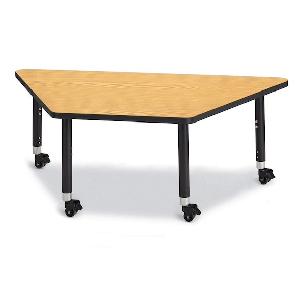 Jonti-Craft Berries Trapezoid Activity Tables, 30 in. x 60 in., Mobile, Oak/Black/Black - 6443JCM210