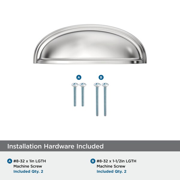 Amerock Ashby 3 inch or 4 inch 76mm or 102mm Center-to-Center Polished Chrome Cabinet Cup Pull - BP3664026