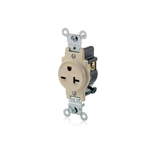 Leviton Receptacle, 20 A Amps, 250VAC, Single Outlet, 6-20R, Ivory - 5821-I