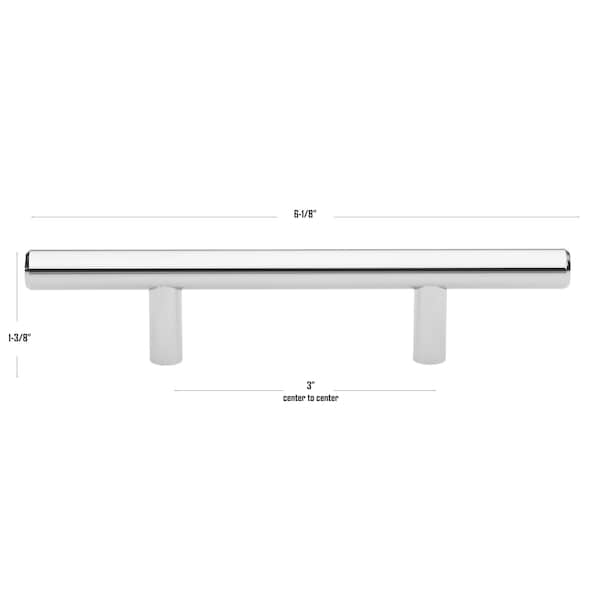 Gliderite Hardware 3 in. Center to Center Polished Chrome Solid Steel Bar Pull - 5000-76-PC, 25PK - 5000-76-PC-25