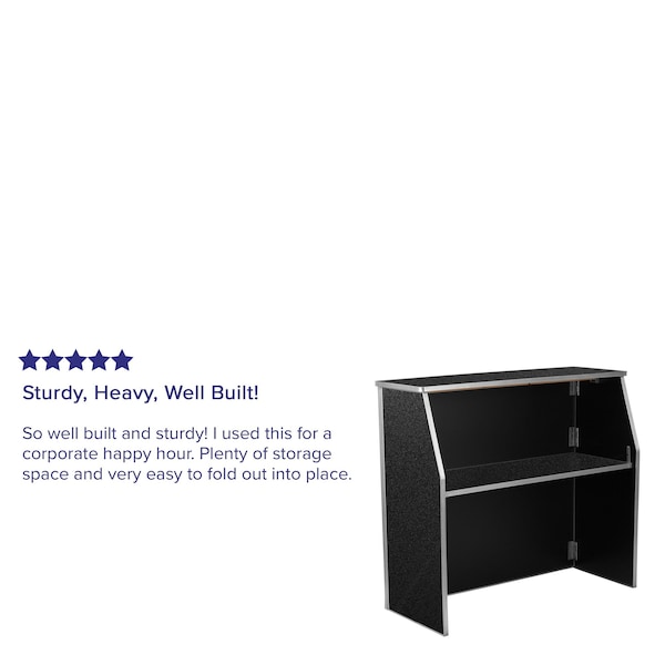 Flash Furniture Foldable Bar, Marble, 4ft., Black, 47.75" W, 19.5" L, 42.75" H, Laminate Top, Black - XA-BAR-48-MAR-GG