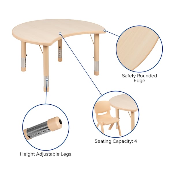 Flash Furniture Crescent 25.125" W, 35.5" L, 23.5" H, Laminate, Brown - YU-YCY-093-0034-CIR-TBL-NAT-GG