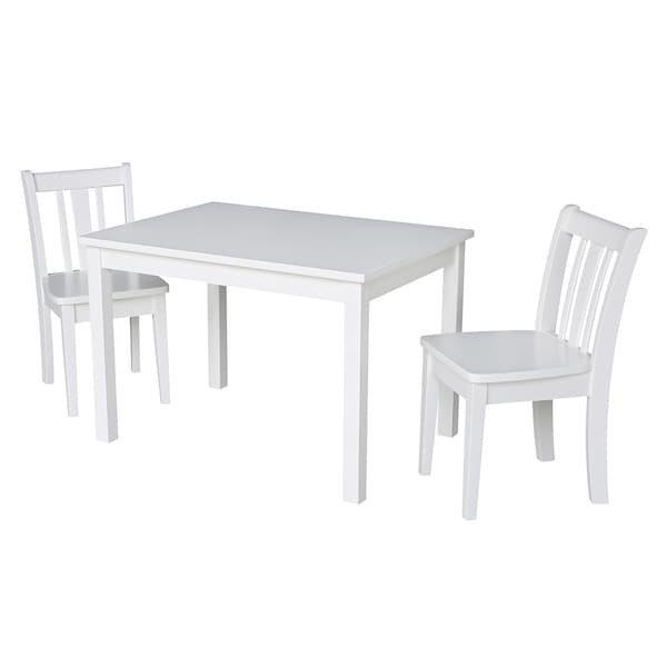 International Concepts Rectangle Table with 2 San Remo Juvenile Chairs, 24 in W, 33.1 in L, 22.2 in H, Wood, White - K08-2532-CC105-2