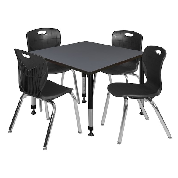 Regency Tables > Height Adjustable > Square Table & Chair Sets, 30 W, 30 L, 23-36 H, Grey - TB4242GYAPBK40BK