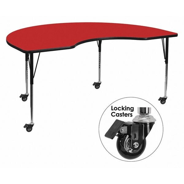 Flash Furniture Kidney Table, Kidney Shp, Red, Lckng Cstrs, 48x72", 48" W, 72" L, 30.5" H, Laminate, Red - XU-A4872-KIDNY-RED-H-A-CAS-GG