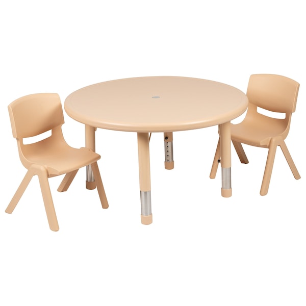 Flash Furniture Round 33 W, 33 L, 23.75 H, Plastic, Steel, Brown - YU-YCX-0073-2-ROUND-TBL-NAT-R-GG