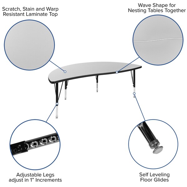 Flash Furniture Half Round 30 W, 60 L, 25.25 H, Chrome, Laminate, Particleboard, Steel, Grey - XU-A60-HCIRC-GY-T-P-GG