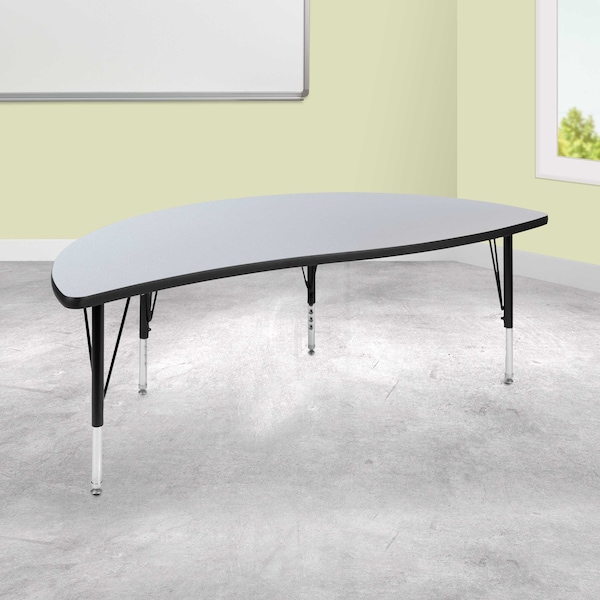 Flash Furniture Half Round 30 W, 60 L, 25.25 H, Chrome, Laminate, Particleboard, Steel, Grey - XU-A60-HCIRC-GY-T-P-GG