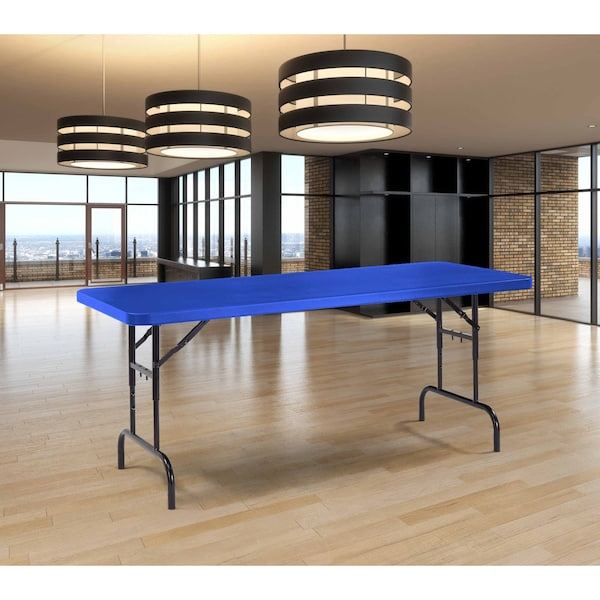 National Public Seating Rectangle Folding Table, 30" W, 72" L, 22-28.5" H, Blow-molded plastic Top, Blue - BTA-3072-04