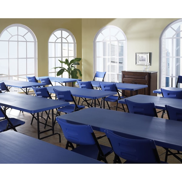 National Public Seating Rectangle Folding Table, 30" W, 72" L, 22-28.5" H, Blow-molded plastic Top, Blue - BTA-3072-04
