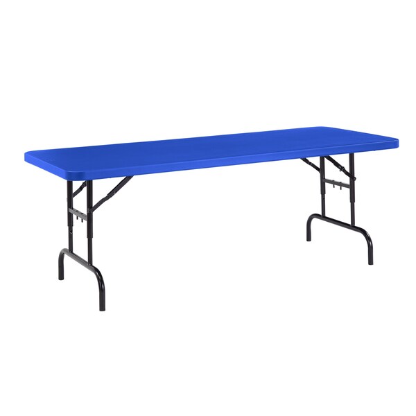 National Public Seating Rectangle Folding Table, 30" W, 72" L, 22-28.5" H, Blow-molded plastic Top, Blue - BTA-3072-04
