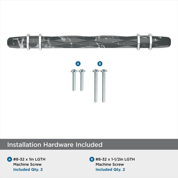 Amerock Carrione 5-1/16 in 128 mm Center-to-Center Marble Black/Polished Nickel Cabinet Pull - BP36649MBKPN