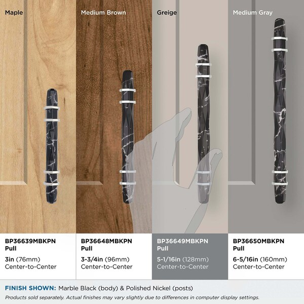 Amerock Carrione 5-1/16 in 128 mm Center-to-Center Marble Black/Polished Nickel Cabinet Pull - BP36649MBKPN