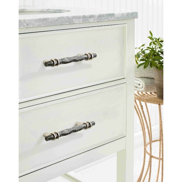 Amerock Carrione 5-1/16 in 128 mm Center-to-Center Marble Black/Polished Nickel Cabinet Pull - BP36649MBKPN