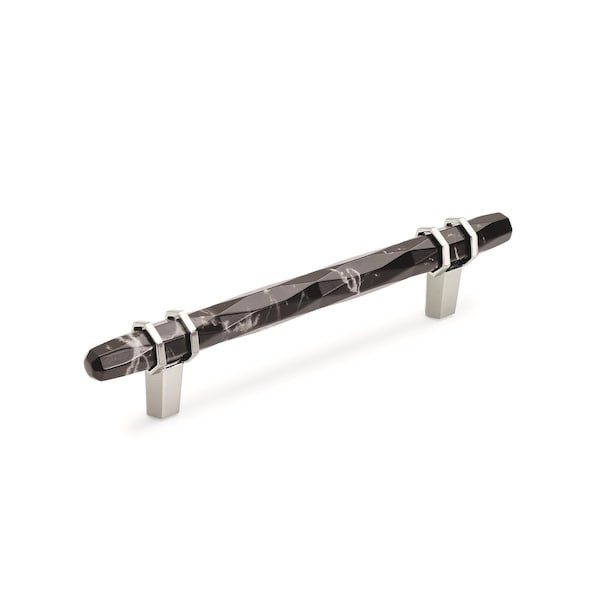 Amerock Carrione 5-1/16 in 128 mm Center-to-Center Marble Black/Polished Nickel Cabinet Pull - BP36649MBKPN