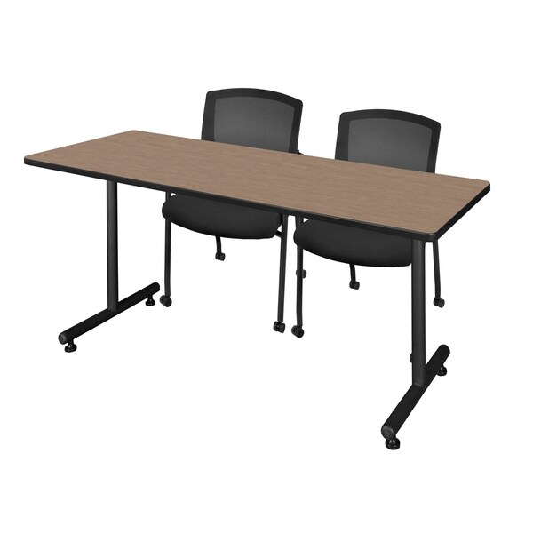 Regency Kobe T-Base Training Seminar Table W/ 2 Knight Mesh Chairs, 66 in W, 24 in L, Noble Oak - MKTRCT6624NO56CBK