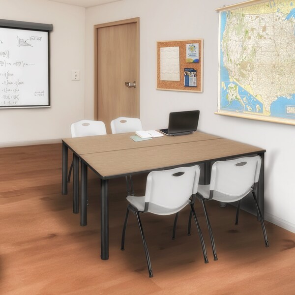 Regency Kee Training Table W/ 2 M Stack Chairs, 60 in W, 24 in L, Noble Oak - MT6024NOBPBK47GY