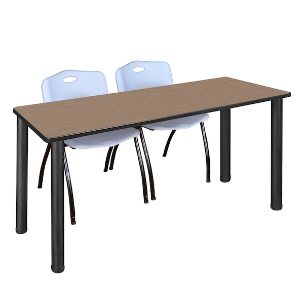 Regency Kee Training Table W/ 2 M Stack Chairs, 60 in W, 24 in L, Noble Oak - MT6024NOBPBK47GY