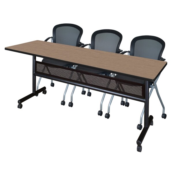 Regency Kobe Flip-Top Privacy Nesting Table W/ 2 Cadence Nest Chairs, 84 in W, 24 in L, Noble Oak - MKFTM8424NO23BK