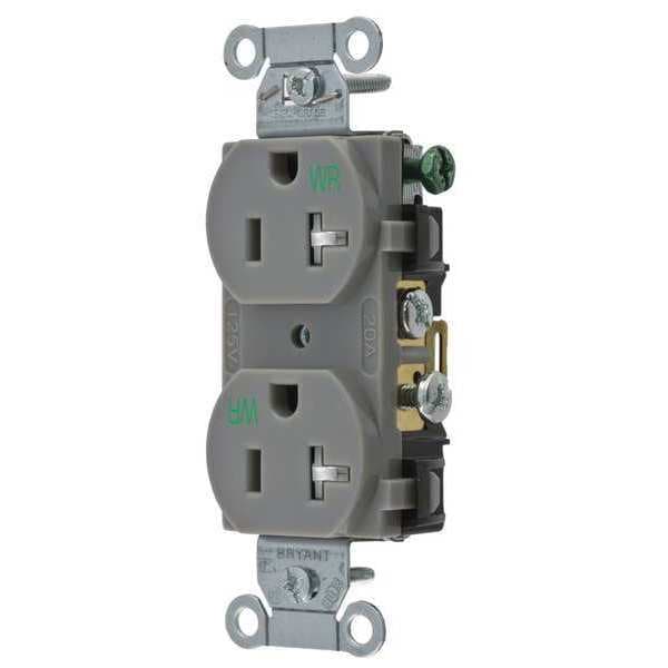 Zoro Select Receptacle, 20 A Amps, 125V AC, Flush Mount, Standard Duplex Outlet, 5-20R, Gray - CBRS20GRYWRTR