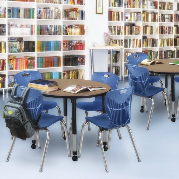 Regency Round Kee Mobile Adjustable Classroom Table W/ 4 Andy Chairs, 42 in W, 42 in L, Noble Oak - TB42RNDNOAPCBK40NV