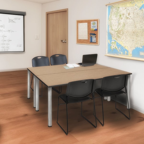 Regency Kee Training Table W/ 2 Zeng Chairs, 66 in W, 24 in L, Noble Oak - MT6624NOBPCM44BK