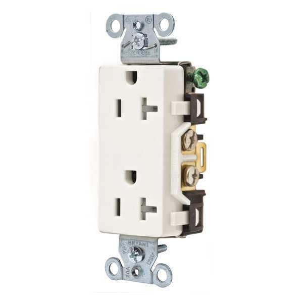 Zoro Select Receptacle, 20 A Amps, 125V AC, Flush Mount, Decorator Duplex Outlet, 5-20R, White - DRS20WTR