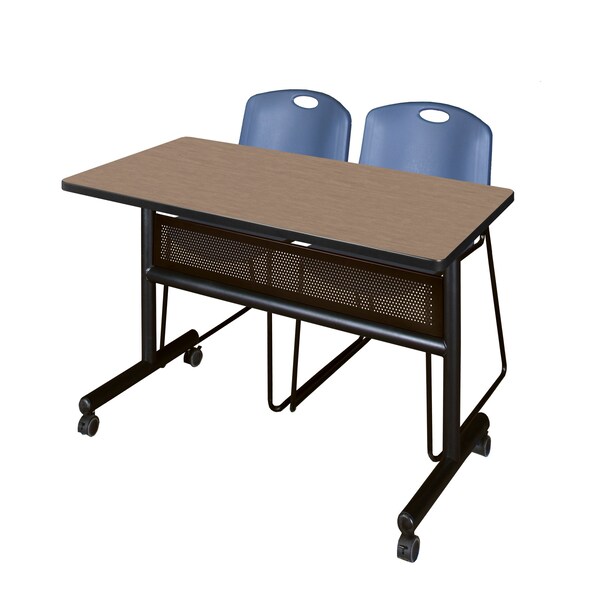 Regency Kobe Flip-Top Privacy Nesting Table W/ 2 Zeng Stack Chairs, 48 in W, 24 in L, Noble Oak - MKFTM4824NO44BE
