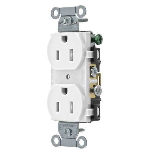 Zoro Select Receptacle, 15 A Amps, 125V AC, Flush Mount, Standard Duplex Outlet, 5-15R, White - CBRS15WTR