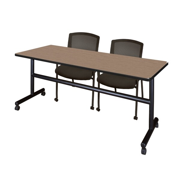 Regency Kobe Flip-Top Training Nesting Table W/ 2 Knight Mesh Chairs, 72 in W, 24 in L, Noble Oak - MKFT7224NO56CBK