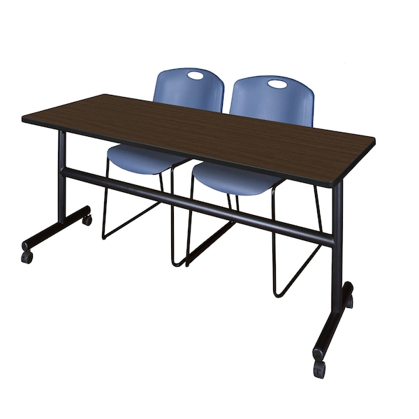 Regency Kobe Flip-Top Training Nesting Table W/ 2 Zeng Stack Chairs, 72 in W, 24 in L, Neo Walnut - MKFT7224NW44BE