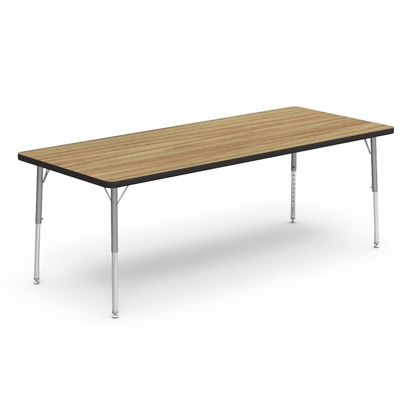 Virco 30 in. W, 72 in. L, 17-25 in. H, Medium Oak Top / Black Edge - 483072LO
