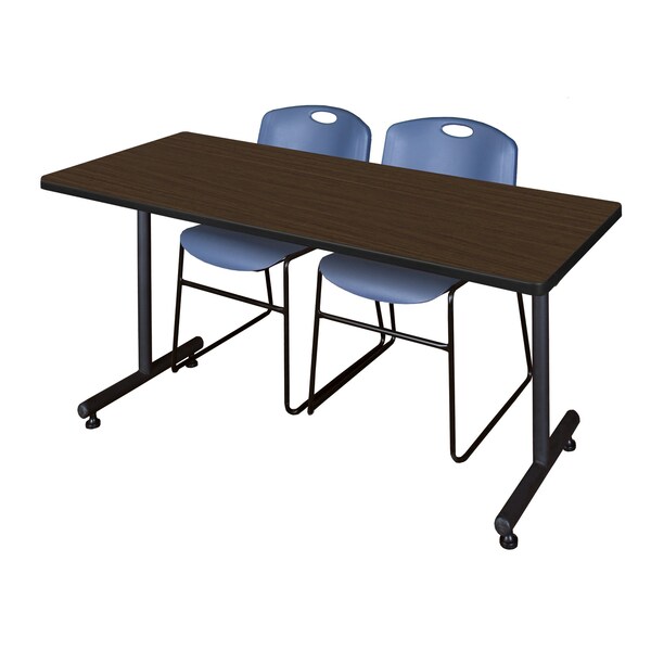 Regency Kobe T-Base Training Seminar Table W/ 2 Zeng Stack Chairs, 72 in W, 30 in L, Neo Walnut - MKTRCT7230NW44BE