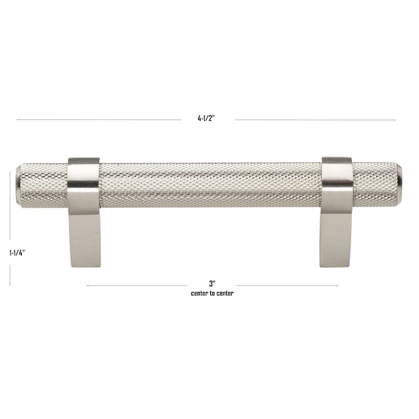 Gliderite Hardware 3 in. Center to Center Knurled Steel Bar Pull - 8005-76-SS, 5PK - 8005-76-SS-5