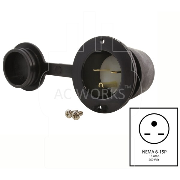 Ac Works 15 Amp 250 Volt NEMA 6-15P Flanged Power Input Inlet with Covers - ASIN615P-WC
