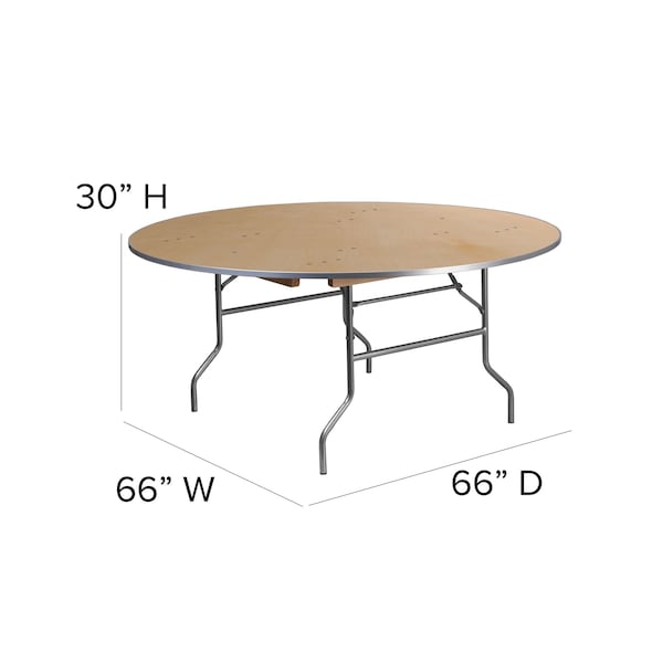 Flash Furniture Round Folding Table, 66" W, 66" L, 30" H, Wood Top, Wood Grain - XA-66-BIRCH-M-GG