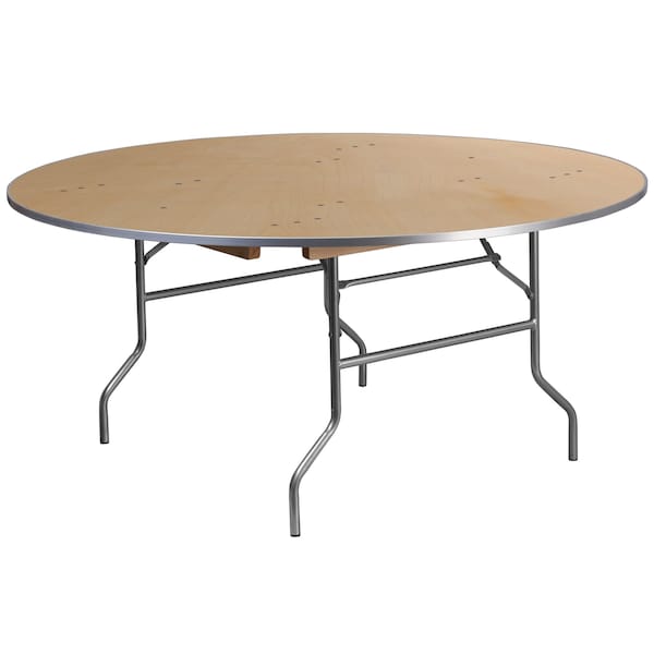 Flash Furniture Round Folding Table, 66" W, 66" L, 30" H, Wood Top, Wood Grain - XA-66-BIRCH-M-GG