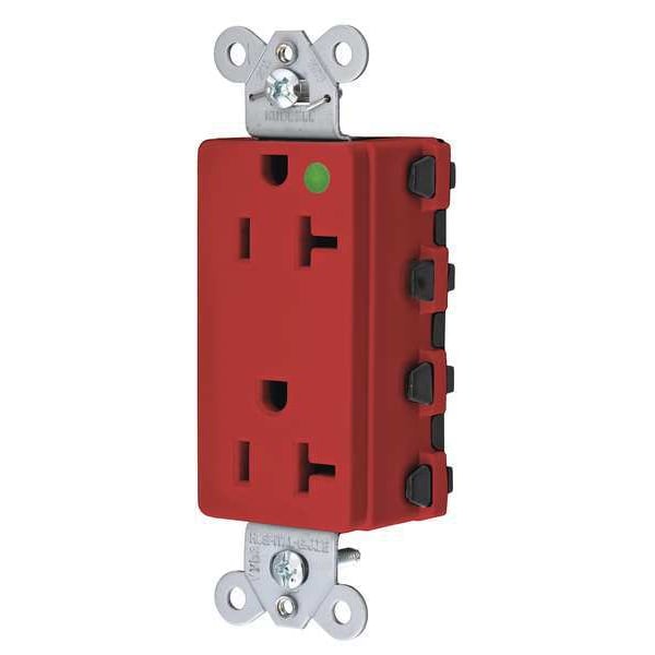 Hubbell Receptacle, 20 A Amps, 125V AC, Flush Mount, Decorator Duplex Outlet, 5-20R, Red - SNAP2182RA