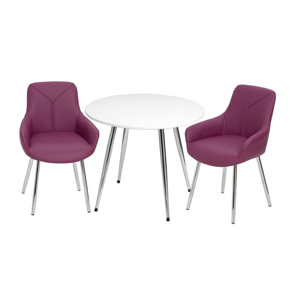 Gift Mark Mid-Century Modern Round Kids White Table with Purple Arm Chairs - T3082PU