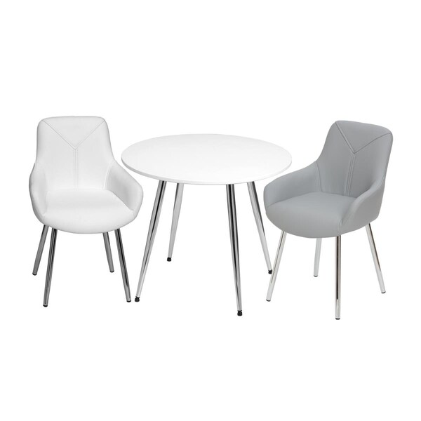 Gift Mark Mid-Century Modern Round Kids White Table with White & Grey Arm Chairs - T3082GW