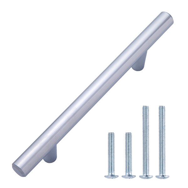 South Main Hardware Euro Bar Cabinet Handle (1/2" Diameter), 6.13" Length (3.75" Hole Center), Polished Chrome, 10PK - SH890-PC-10