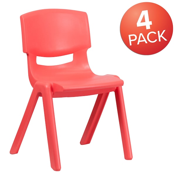 Flash Furniture Red Plastic Stackable School Chair with 15.5'' Seat Height, PK4 - 4-YU-YCX4-005-RED-GG