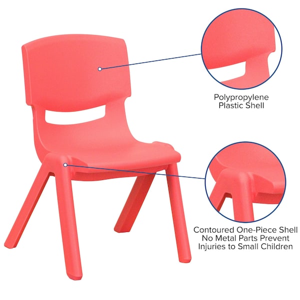 Flash Furniture Red Plastic Stackable School Chair with 15.5'' Seat Height, PK4 - 4-YU-YCX4-005-RED-GG