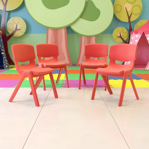 Flash Furniture Red Plastic Stackable School Chair with 15.5'' Seat Height, PK4 - 4-YU-YCX4-005-RED-GG